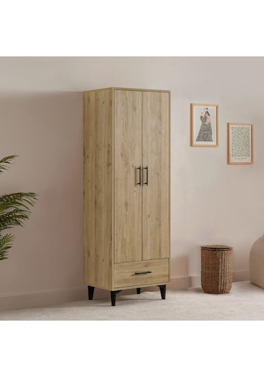 Dolap, Blesk 2 Kapaklı Çekmeceli Raflı Ceviz Dolap Gardırop