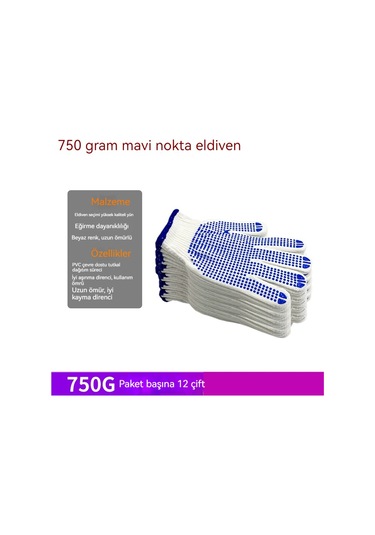 Boncuk Koruyucu Eldivenler İş Koruma Eldivenleri Beyaz+mavi