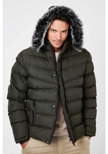 Buratti Slim Fit Suni Kürklü Peluş Astarlı Çıkarılabilir Kapüşonlu Şişme Erkek Mont 5761080 B Haki Buratti Slim Fit Suni Kürklü Peluş Astarlı Çıkarılabilir Kapüşonlu Şişme Erkek Mont 5761080 B Haki