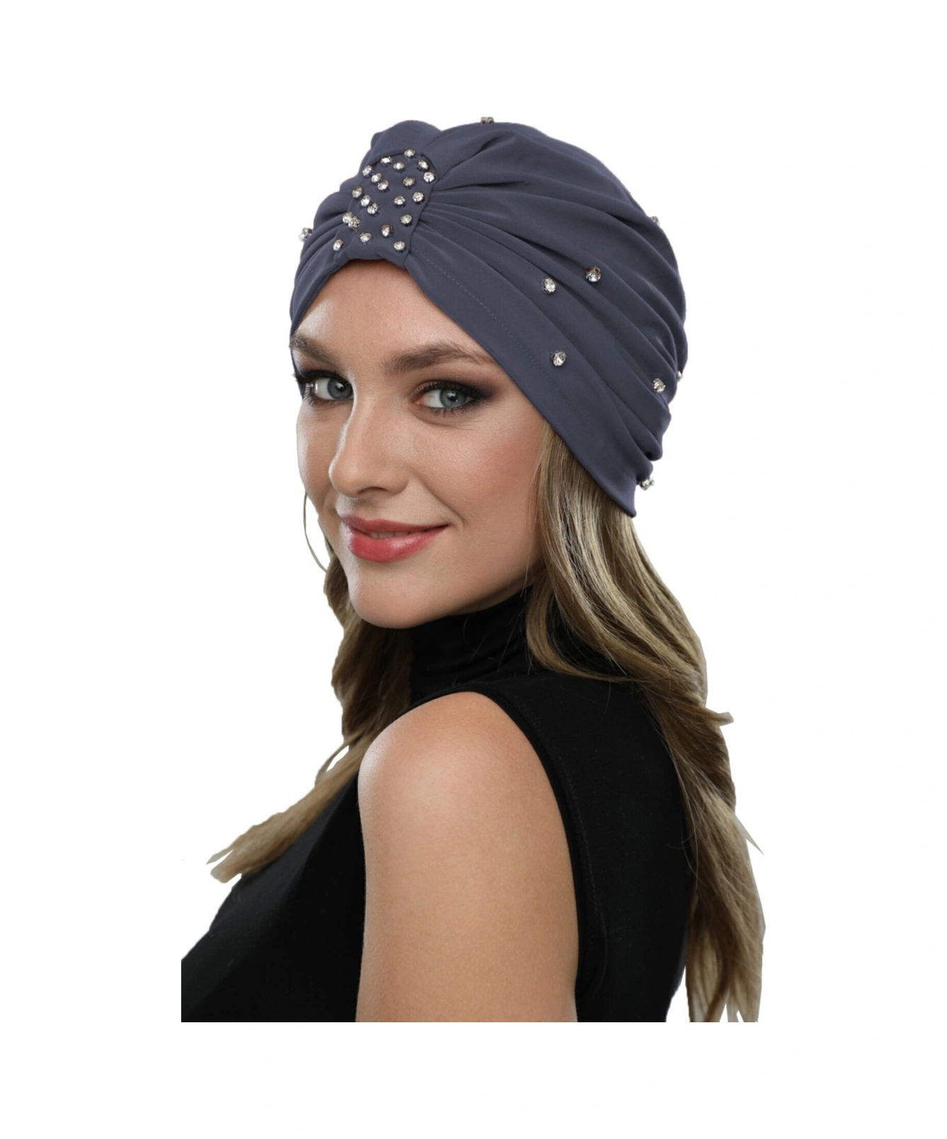 Zeni Taşlı Astarlı El İşi İşlemeli Koyu Gri Hazır Türban Tesettür Abiye Bone Koyu Gri