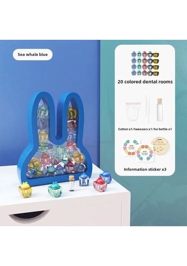 Moveevo Küçük Çocuk Diş Kutusu - Unutulmaz Anılar İçin Sağlam Saklama Kutusu, Bebek Dişlerini Koruyarak Dekoratif Bir Süs Eseri Tavşan Desenli - Mavi