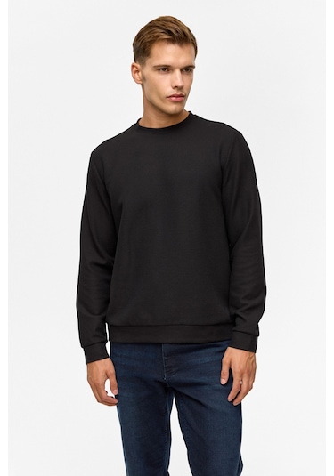 Süvari Siyah Regular Düz Bisiklet Yaka Sweatshirt-38793 Siyah