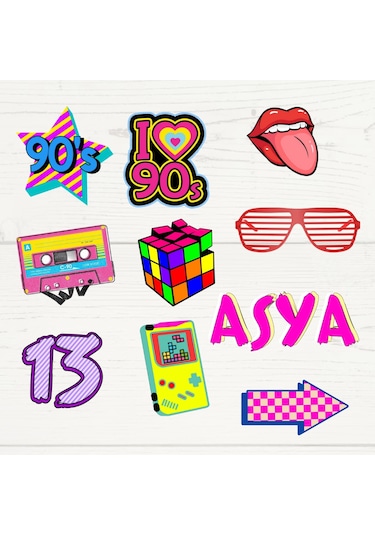 90'lar Retro Temalı Doğum Günü Kişiye Özel Pasta Süsü Seti