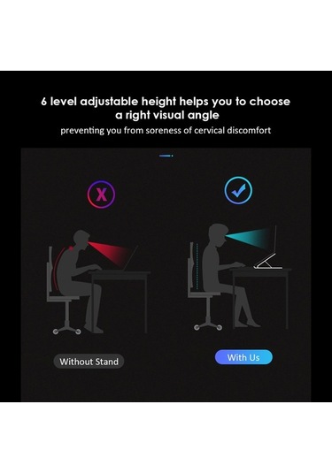 Novahub 6 Kademeli Ayarlanabilir Katlanabilir Dizüstü Bilgisayar Standı - Siyah - Ofis/ev Kullanımı İçin Optimize Edilmiş