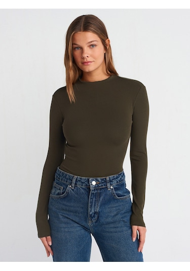 Dilvin 31433 Yarım Balıkçı Yaka Top Koyu Haki