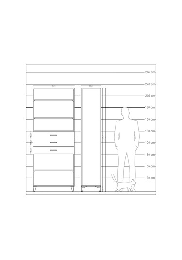 Arges Dolap 4 Raflı 3 Çekmeceli 88x30x221 Antrasit-aytaşı Antrasit