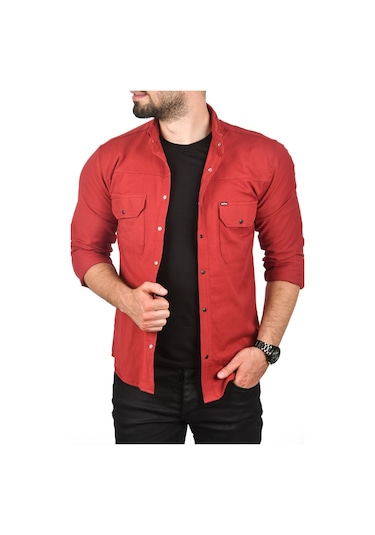 Deepsea Erkek Bordo Slim Fit Dar Kesim Spor Gömlek Likralı Pamuklu Kot Gömlek 2300419 Bordo