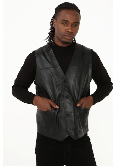 Klasik Hakiki Kuzu Derisi Yelek Rahat Kesim