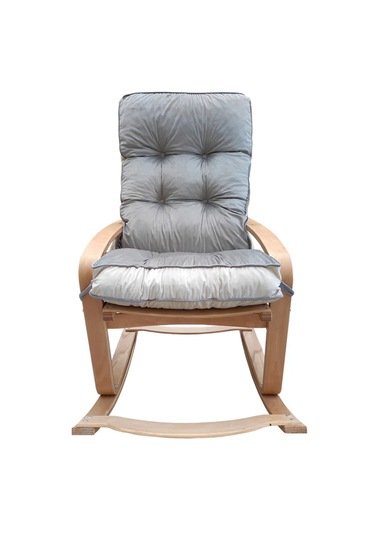 Şehzade Ahşap Gri/Krem Renkli Sallanan Sandalye - Çift Renk Dinlenme Koltuğu