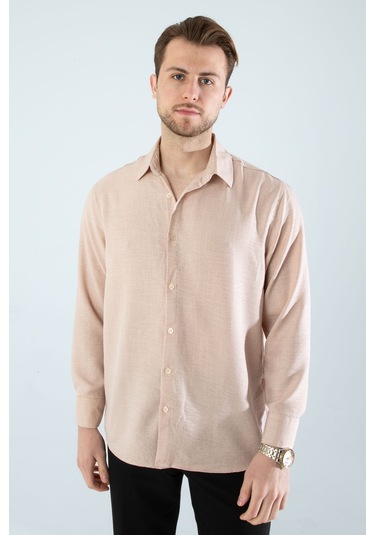 Rahat Kesim Keten Dokulu Gömlek Vizon