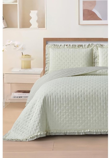 Lisbon Elyaf Dolgulu Çift Kişilik 240x260 Cm Yatak Örtüsü Krem Krem