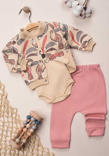 Bellamio Kids Ay Kuşlu Zıbın Takımlı Bebek Seti Pembe