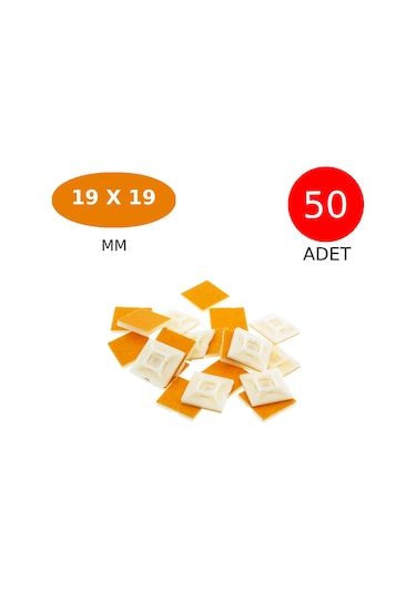 Tek-iş Plastik Kablo Bağı Klipsi Cırt Kelepçe Tutucu Yapışkanlı 19 X 19 Mm 50 Adet