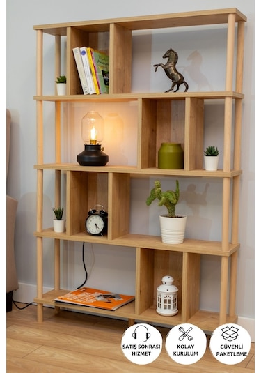 5 Raflı Modern Dekoratif Kitaplık Klasörlük Mutfak Rafı Çok Amaçlı Düzenleyici Raf-safir Meşe Safir Meşe