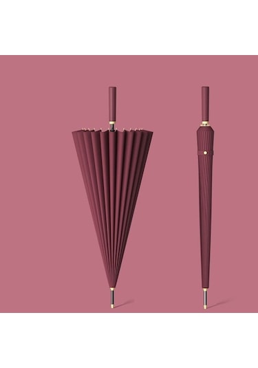 24 Kemikli Uzun Saplı Düz Şemsiye Çift Otomatik Büyük Boy Şiddetli Yağmur Erkek Özel Iş Açık Kırmızı 832248 Beyaz - Beyaz Bordo