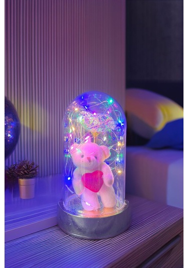 Anneler Gününe Özel Galaxy Rose Yapay Gül Ayıcıklı Fanus Lamba Usb Yapay Çiçek Dekoratif Hediyelik