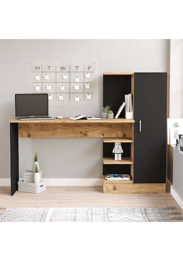 Robinhome Robin Home Arthur Kitaplıklı Çalışma Masası Çam Siyah (520439249) Siyah