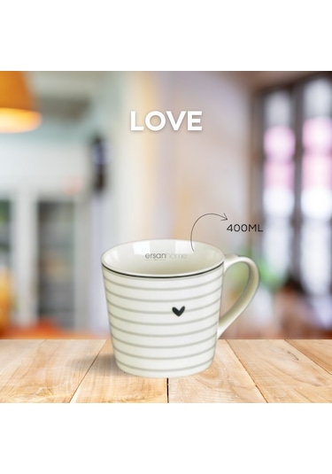 Tohana Porselen Kupa 400ml Love Serisi Desen4 Beyaz