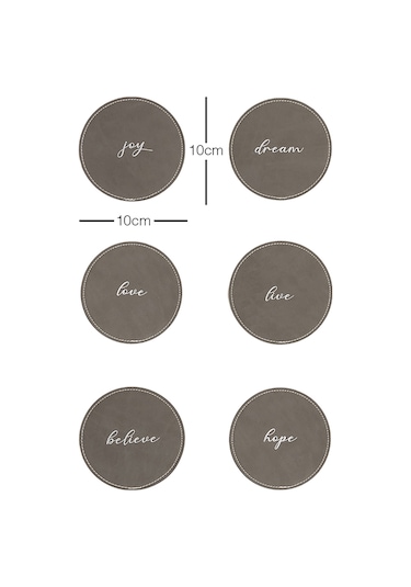 Ocean Home Textile 6'li Gri Renk Deri Bardak Altlığı Ø 10 cm