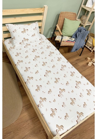 Organik Tek Kişilik Lastikli Çarşaf Seti - Minik Tay Renkli