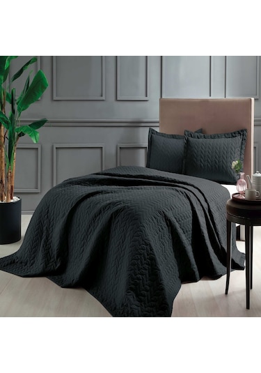 TAÇ - Glory Siyah Çift Kişilik Yatak Örtüsü Seti