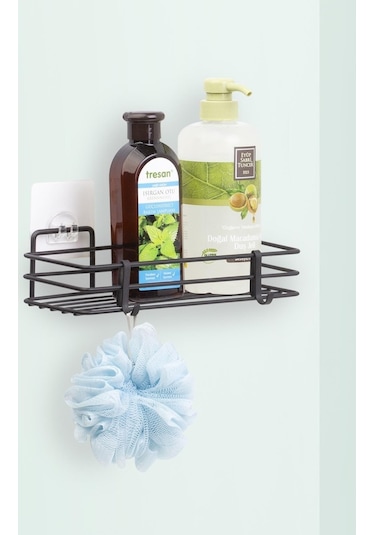 Ömür Boyu Paslanmaz Yapışkanlı Banyo Düzenleyici Şampuanlık Duş Rafı Siyah