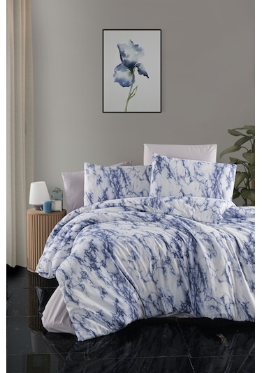 Mulberry Marble Çift Kişilik Nevresim Takımı 4 Parça 200x220 Mavi