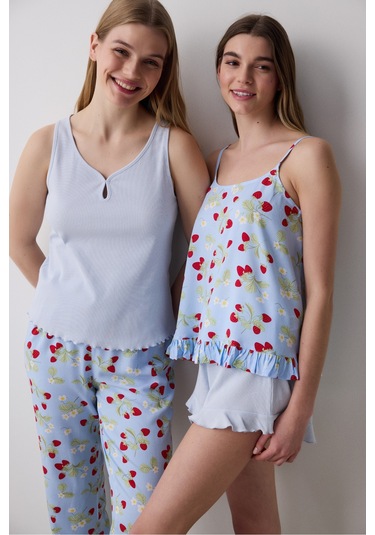 Penti Strawberries Chally Açık Mavi Atlet Pijama Üstü
