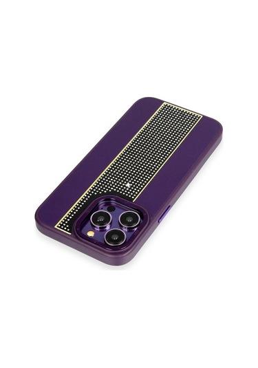 İphone 14 Pro Kılıf Hbc-160 Almera Taşlı Kapak - Derin Mor