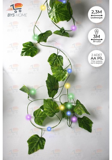 Dekoratif Yeşil Yapraklı 230 Cm Yapay Sarmaşık Ve 300 Cm Peri Led Pembe Renk - Rgb RGB