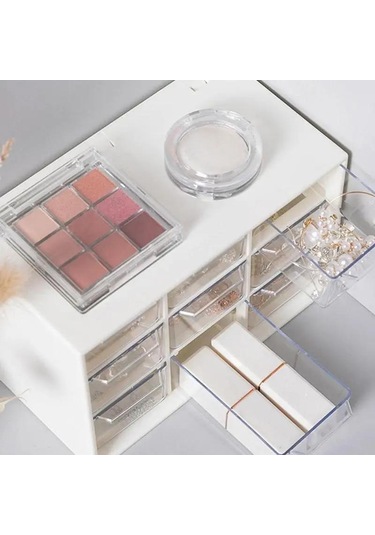 Plastik 9 Bölmeli Masaüstü Saklama Kutusu Takı Çekmecesi Kozmetik Saklama Küpeler Makyaj İnci Düzenleyici Boncuk Konteyner Kutuları Çöp Kutusu Pembe