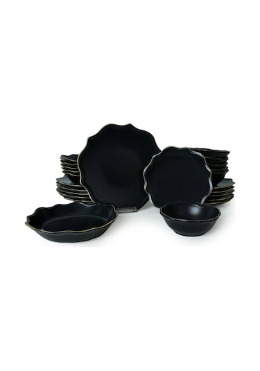 Keramika Mat Siyah Gold Fileli Romeo Yemek Takımı 24 Parça 6 Kişilik