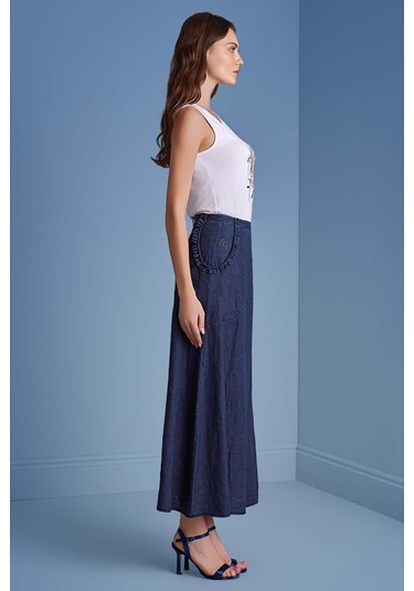 Çan Mavi Keten Etek Mavi