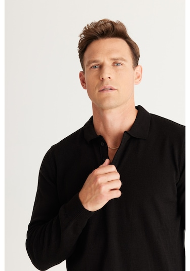 Altinyildiz Classics Erkek Siyah Tüylenme Yapmayan Anti Pilling Kumaş Standart Fit Polo Yaka Triko 4A4923100003SYHL Siyah