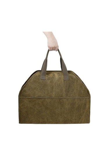 Pazly Dayanıklı Kanvas Odun Çantası, 18x22,4x9,4x11,2 İnç, Çamur Renk, Pratik Taşıma Tutucu