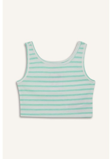 DeFacto Kız Çocuk Bisiklet Yaka Çizgili Atlet Z7814A625HSGN240 Yeşil