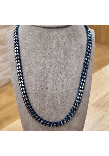 Erkek Otantik Çelik Gurmet Zincir Kolye 9131 Lacivert