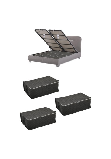 Adarya Home 3 Adet Çekyat-Baza Altı Hurç 60 x 40 x 22 Gri