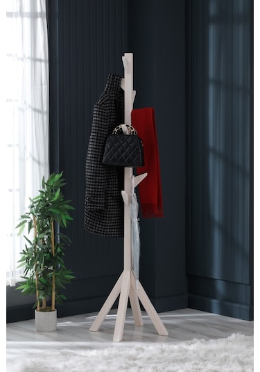 Ahşap Ayaklı Askılık Portmanto Modern Elbise Askısı 175 Cm Beyaz Diğer