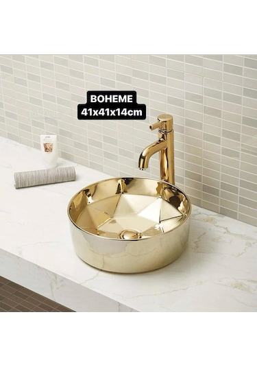 Boheme Mars Altın Renk Seramik Lavabo Şık Tasarım 41cm Diğer