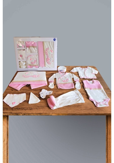10 Parça Pembe Kedili Hastane Çıkışı Kız Bebek Giyim Pembe