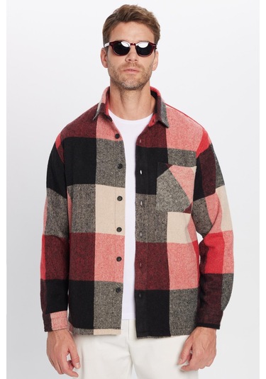 Erkek Relax Fit Rahat Kesim Tek Cepli Kareli Kışlık Oduncu Gömlek-32467 Çok Renkli