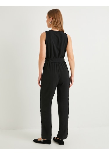 Koton Kruvaze Tulum Kemer Detaylı V Yaka Askılı Cepli Siyah 4sak40017pw Siyah