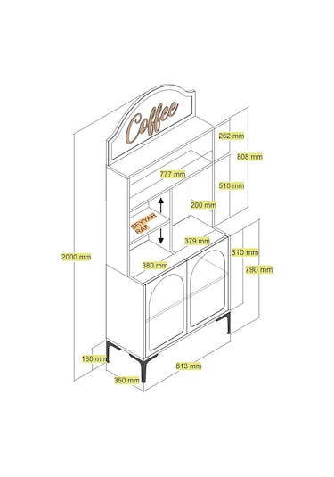 Lyon Kahve Köşesi 80cm - Beyaz / Siyah