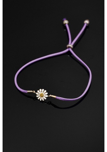 925 Ayar Gümüş Mor Ipli Asansörlü Papatya Bileklik