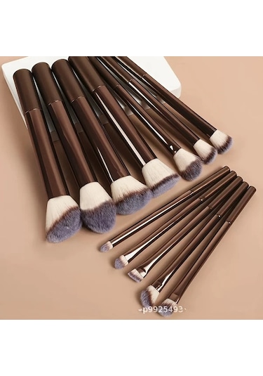 Honeybeeshop Kahve Makyaj Fırçası Seti 10 Parça Profesyonel Yumuşak Pudra Fondöten Fırçaları
