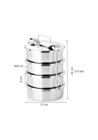 Zhltools Sefer Tası Yemek Kabı Paslanmaz Çelik 4 Katlı 12 Cm 650 Ml Gümüş