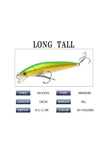 Valkyrie 10 Adet 10cm 9gr Minnow Sahte Olta Yem Seti Rapala 1m Derinlik 10 Farklı Renk Karbon Çelik İğne