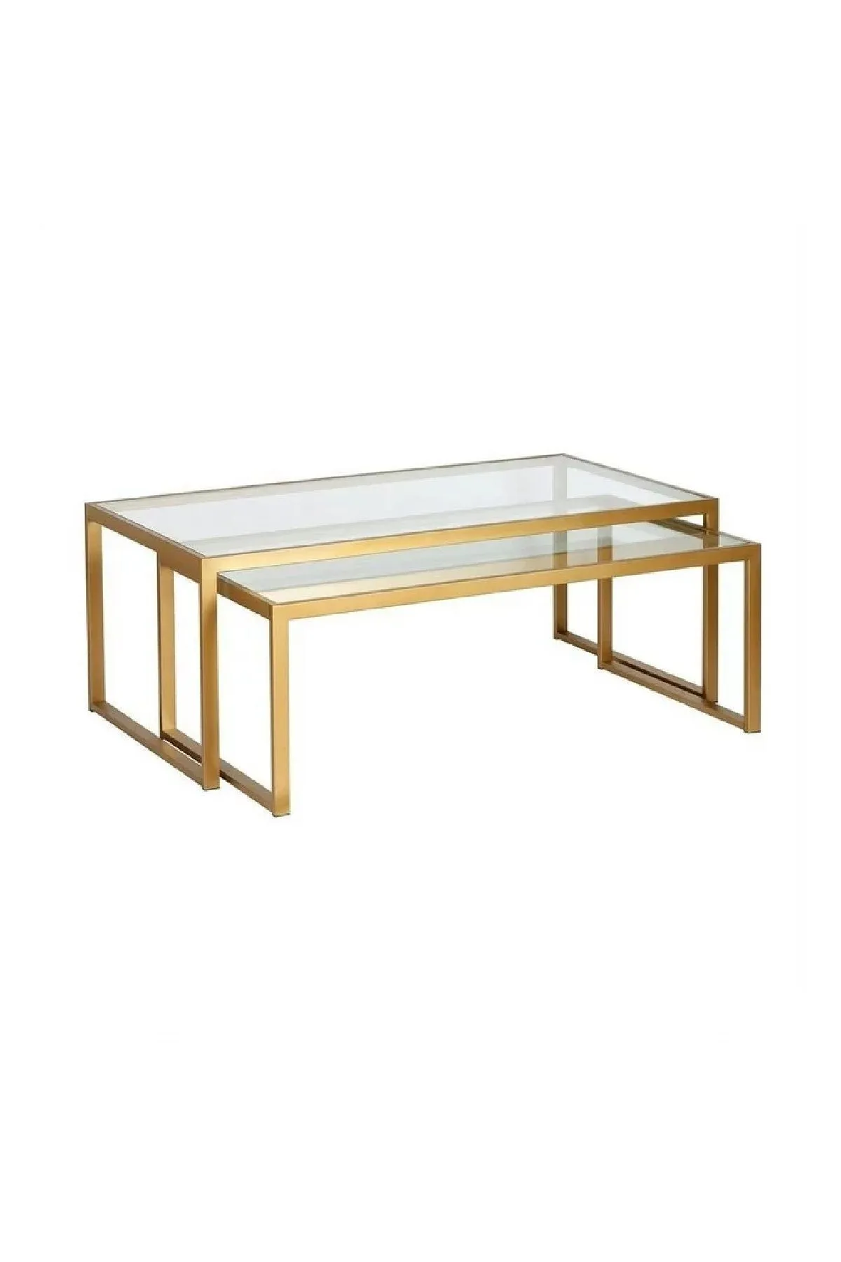 Modern 2 Li Metal Iskeletli Temper Camlı Zigon Orta Sehpa Gold-şeffaf