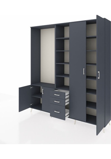 Hyperion Dolap 13 Raflı 3 Çekmeceli 4 Kapaklı 220x44x243 Antrasit-antrasit/antrasit Antrasıt/antrasıt